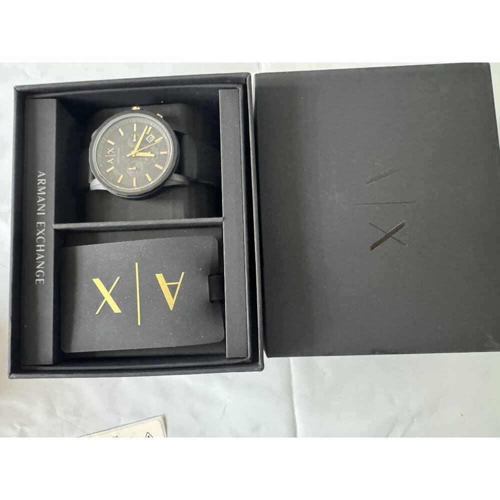 Armani Exchange Mens Black & Gold Watch With Original Box & Manual